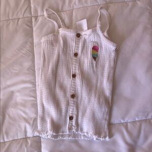 Zara White Ribbed Tank Top with Multicolor Ice Cream Patch